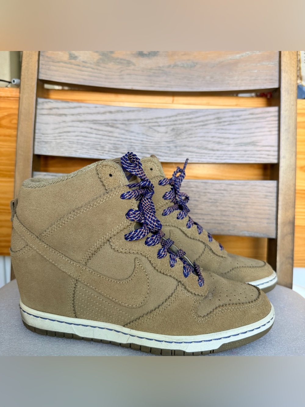 Nike Dunk High Sky Hi Suede Filbert Sz 8.5 hidden Wedge Women